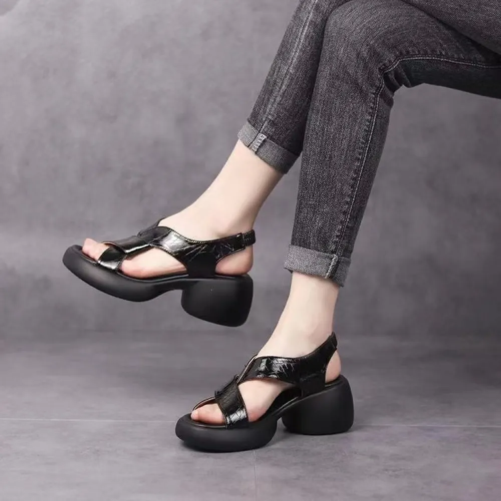 2024 nuova estate versatile moda casual piattaforma tacco spesso sandali romani di grandi dimensioni per le donne