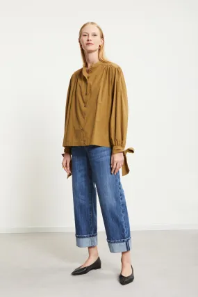 Camicia in popeline con collo coreano    