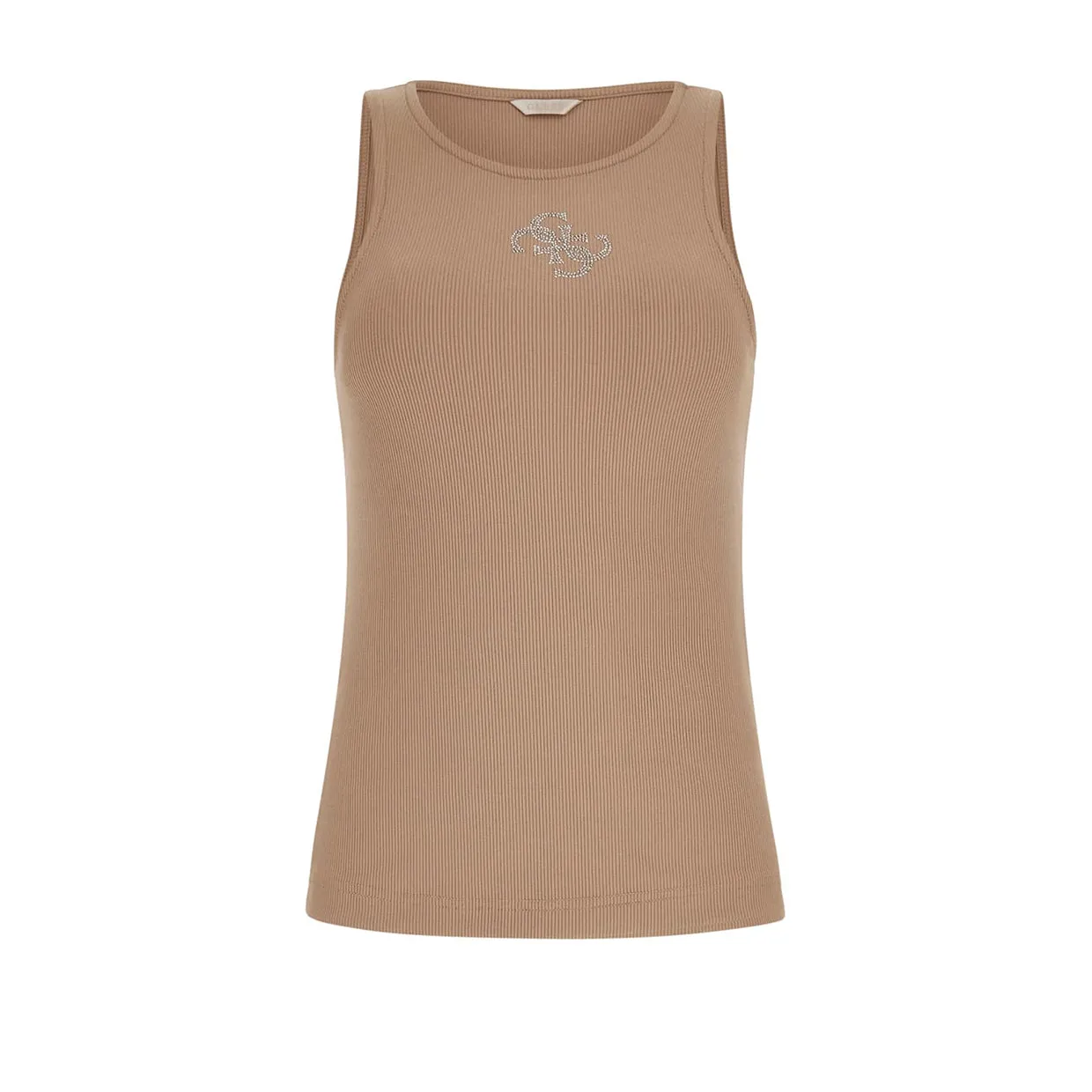 Canotta Donna Guess Logo Strass Beige