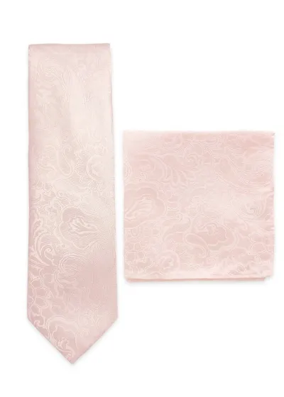 Composizione Cravatta e fazzoletto da taschino con motivo Paisley Rosa chiaro