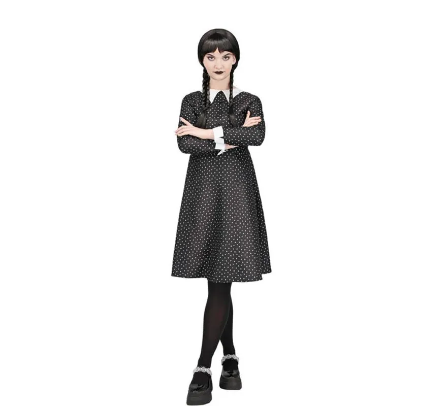 Costume da scolaretta gotica a pois per ragazze e adolescenti
