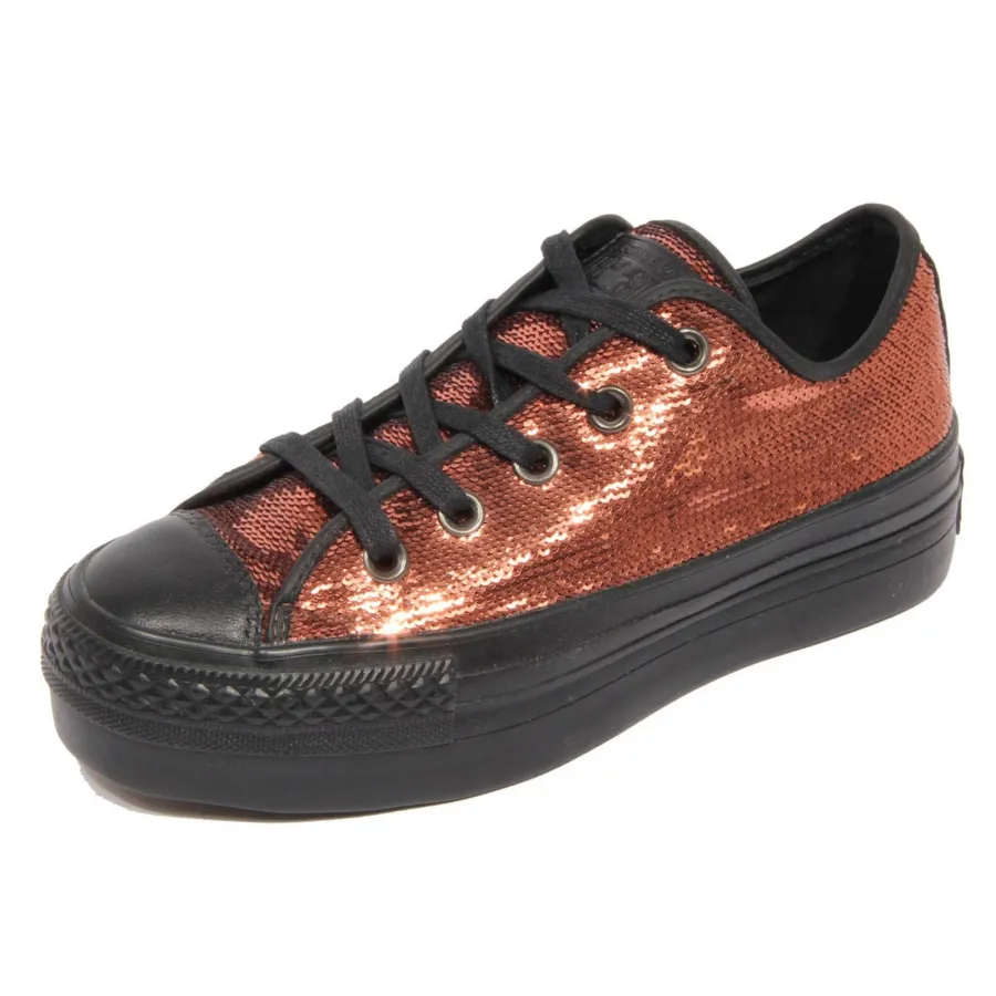 H1114 sneaker donna CONVERSE women ALL STAR platform paillettes shoe bronze