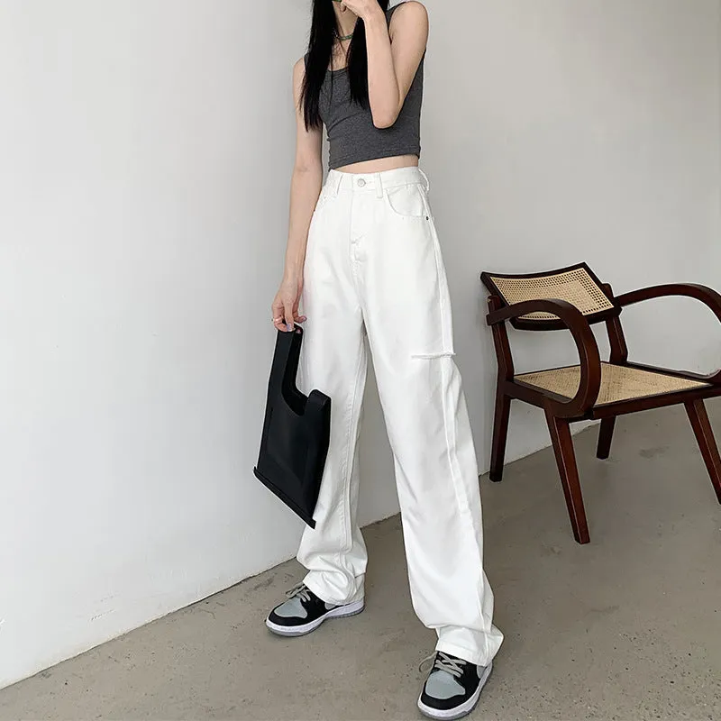 Jeans da donna vita alta slim e taglio largo wide leg loose drop