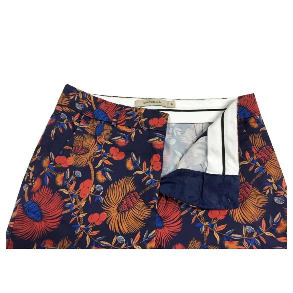 LA FEE MARABOUTEE pantalone donna blu fantasia floreale rosso art FD-PA- BILLY