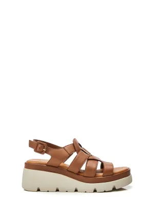 Moda in Pelle SH Strake - Sandali stile pescatore con zeppa media con cinturino a T