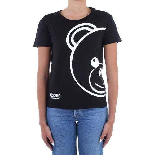 Moschino Donna T-Shirt Manica Corta Stampa Bear Black&White