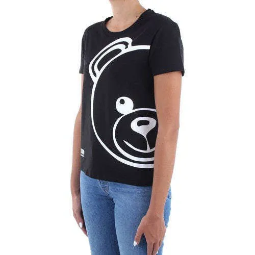 Moschino Donna T-Shirt Manica Corta Stampa Bear Black&White