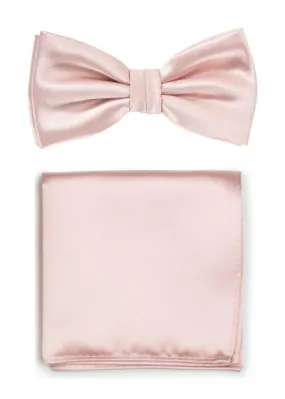 Papillon e fazzoletto da taschino da uomo in rosa pallido
