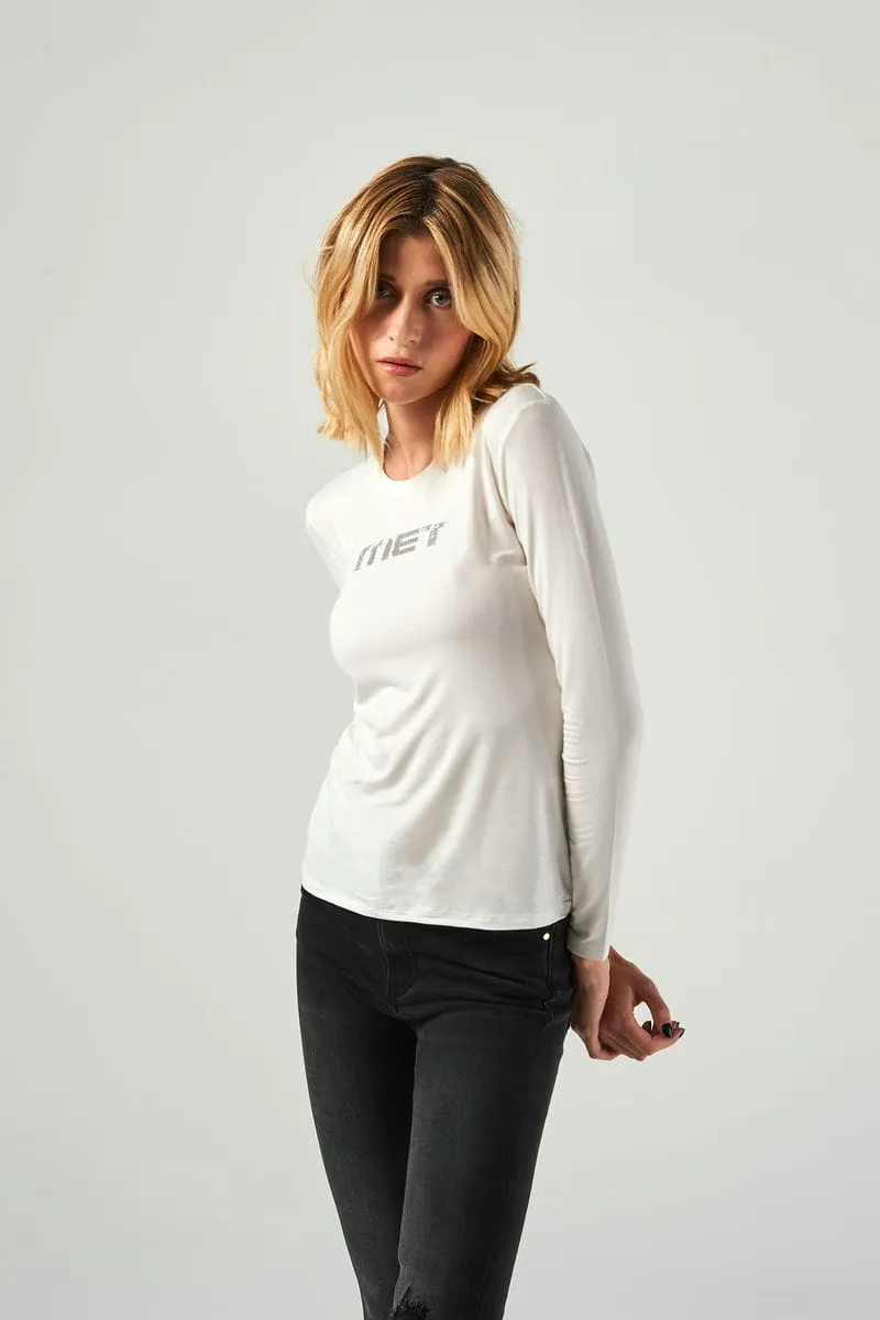 T-shirt Basic con Strass Logo Met