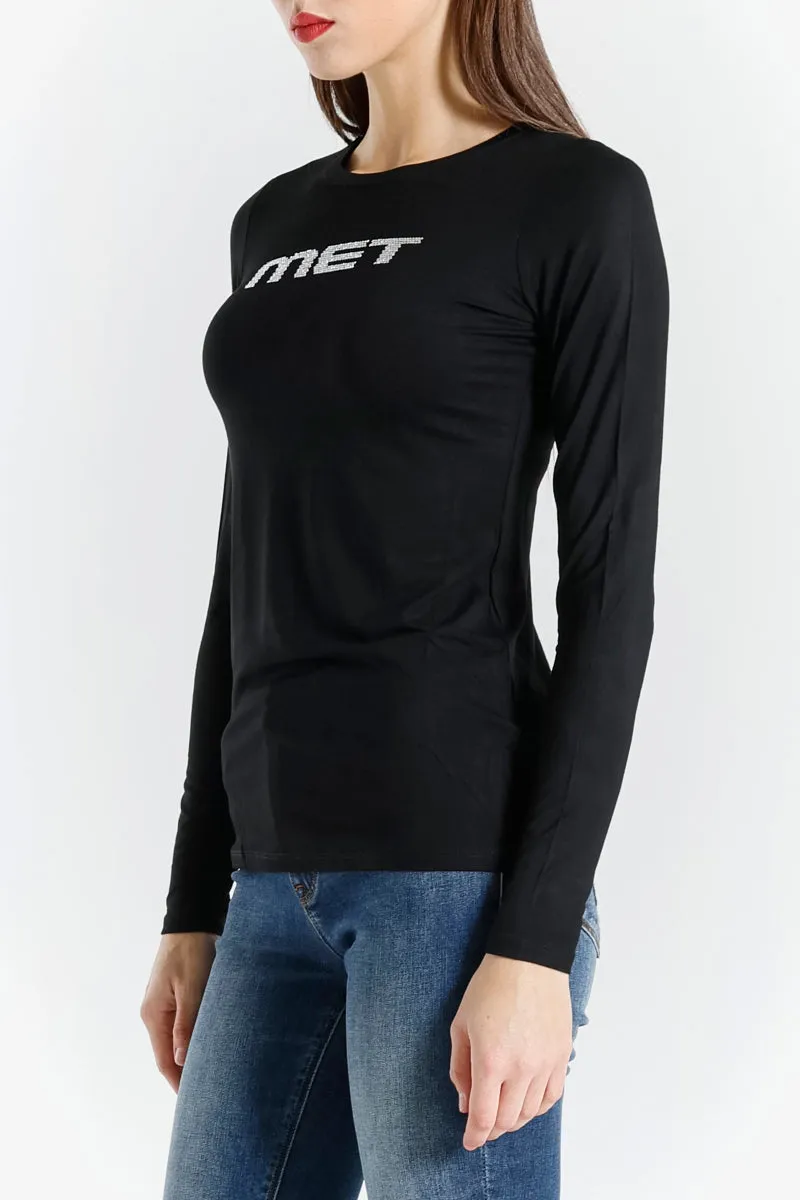 T-shirt Basic con Strass Logo Met
