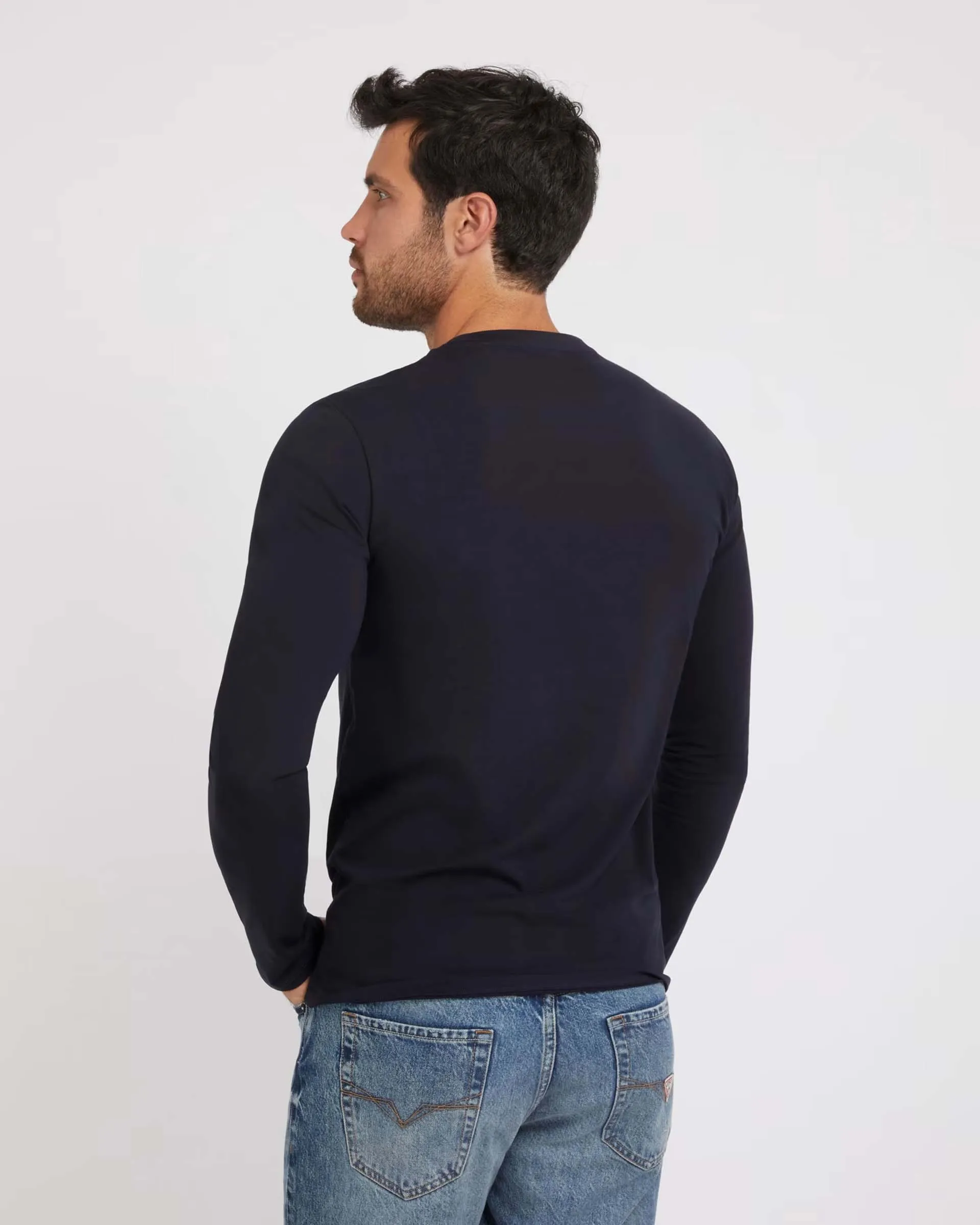 T-shirt blu manica lunga in cotone stretch