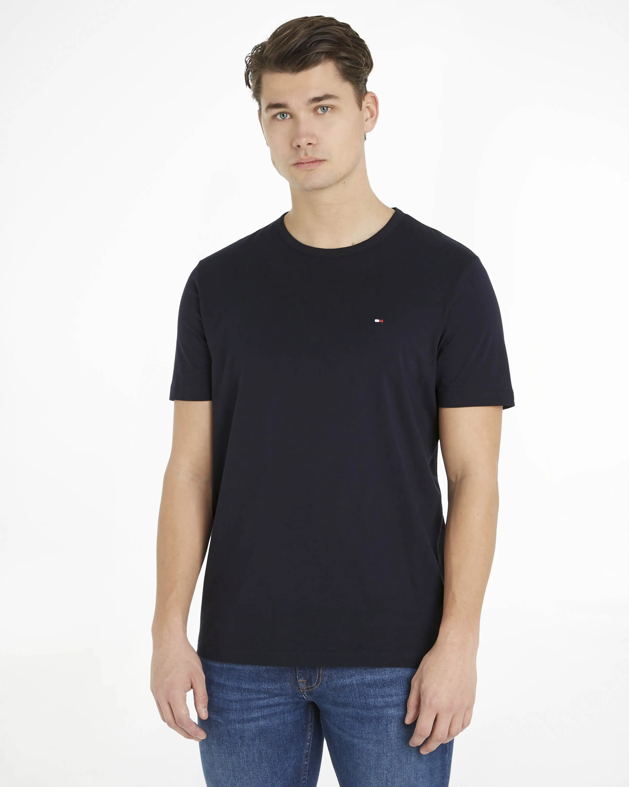 T-shirt blu mezza manica tinta unita in puro cotone