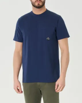 T-shirt mezza manica blu in puro cotone con taschino applicato sul petto