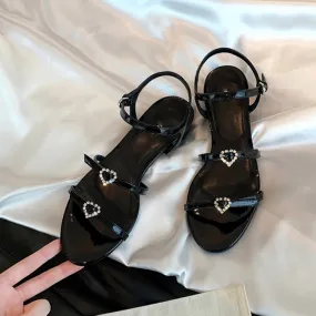 Uva Mamma Stile Estivo Punta Rotonda Alla Moda Doppia Una Parola Con Amore Fibbia con Diamanti Regolabile Spessa Tacco Alto San